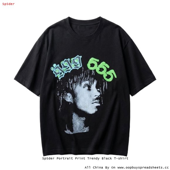 Sp5der Portrait Print Trendy Black T-shirt