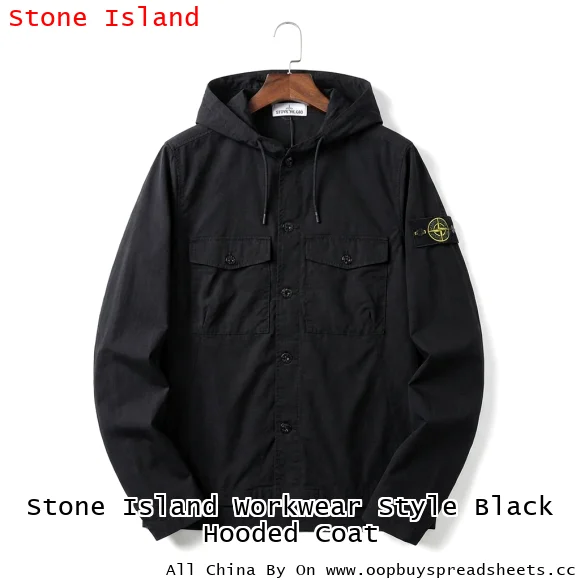 Stone Island Workwear Style Black Hooded Coat