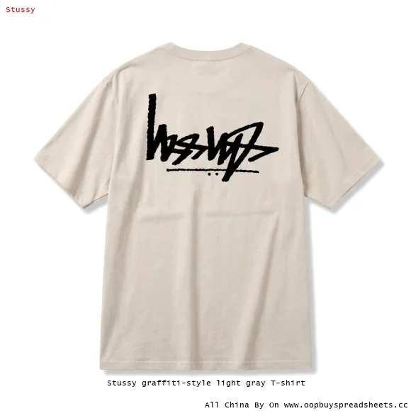 Stussy graffiti-style light gray T-shirt