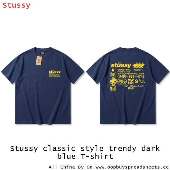 Stussy classic style trendy dark blue T-shirt
