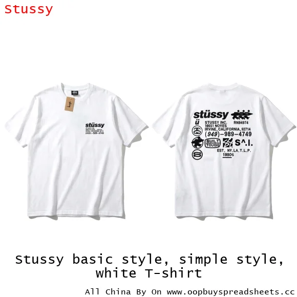 Stussy basic style, simple style, white T-shirt