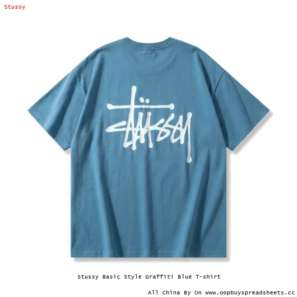 Stussy Basic Style Graffiti Blue T-shirt