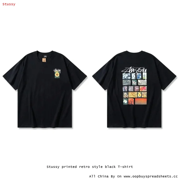 Stussy printed retro style black T-shirt