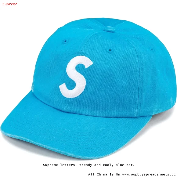 Supreme letters, trendy and cool, blue hat.