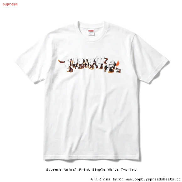Supreme Animal Print Simple White T-shirt