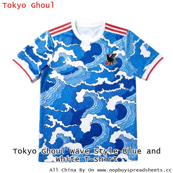 Tokyo Ghoul Wave Style Blue and White T-shirt