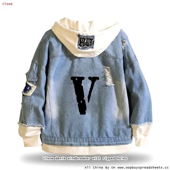 Vlone denim windbreaker with ripped holes