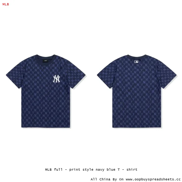 MLB full - print style navy blue T - shirt