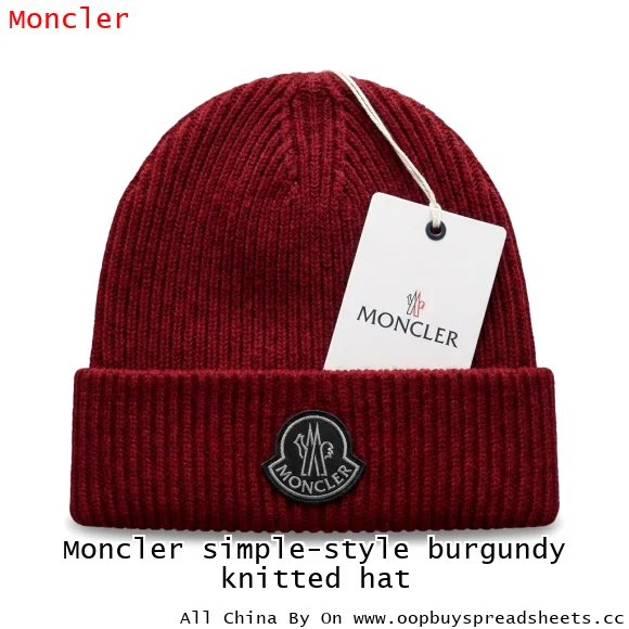 Moncler simple-style burgundy knitted hat