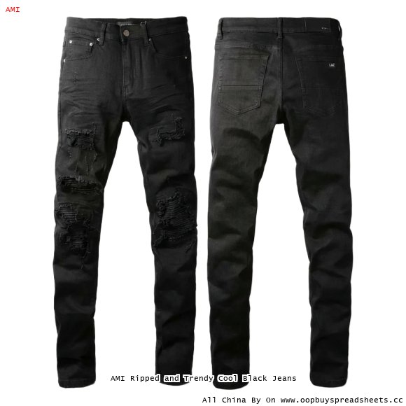 AMI Ripped and Trendy Cool Black Jeans