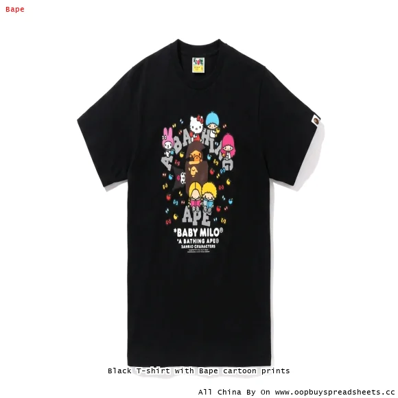 Black T-shirt with Bape cartoon prints