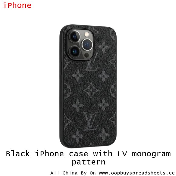 Black iPhone case with LV monogram pattern