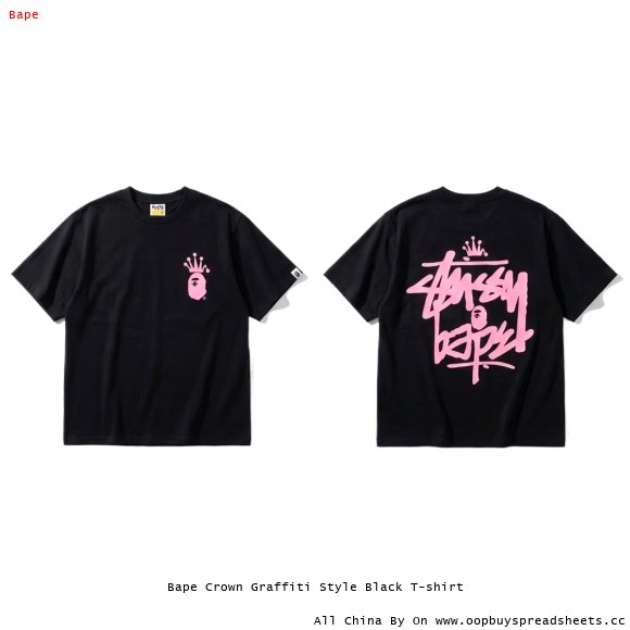 Bape Crown Graffiti Style Black T-shirt