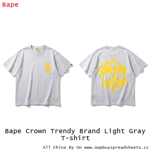 Bape Crown Trendy Brand Light Gray T-shirt