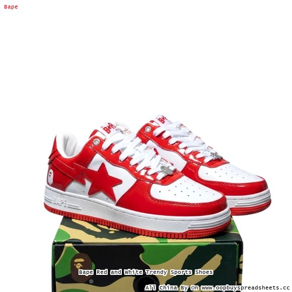 Bape Red and White Trendy Sports Shoes