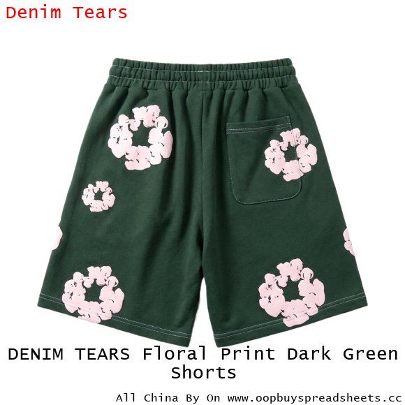 DENIM TEARS Floral Print Dark Green Shorts