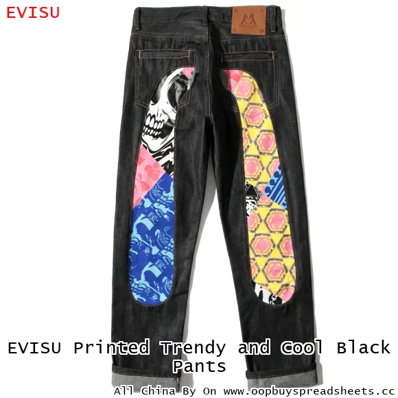 EVISU Printed Trendy and Cool Black Pants