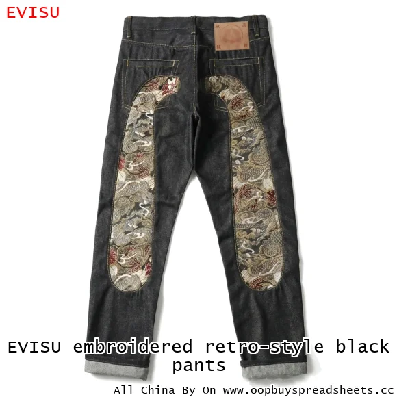 EVISU embroidered retro-style black pants