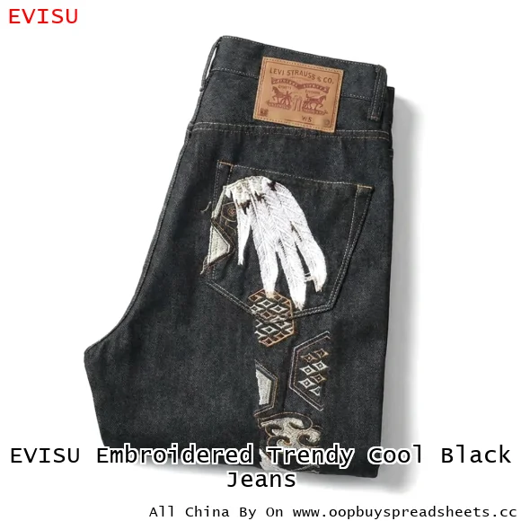 EVISU Embroidered Trendy Cool Black Jeans