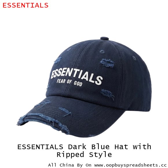 ESSENTIALS Dark Blue Hat with Ripped Style