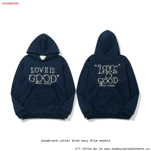 Goodbrand Letter Wind Navy Blue Hoodie