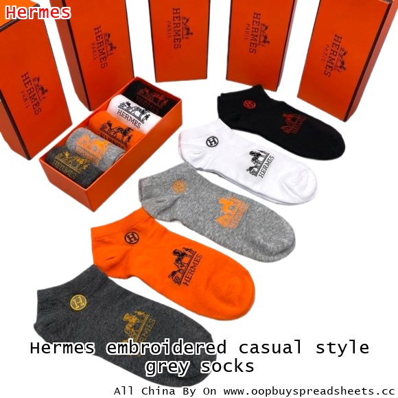 Hermes embroidered casual style grey socks