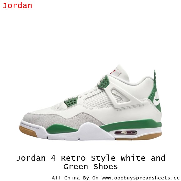 Jordan 4 Retro Style White and Green Shoes