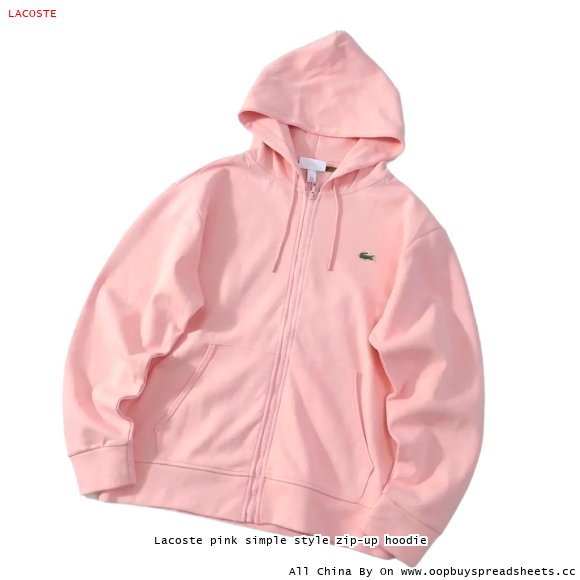 Lacoste pink simple style zip-up hoodie