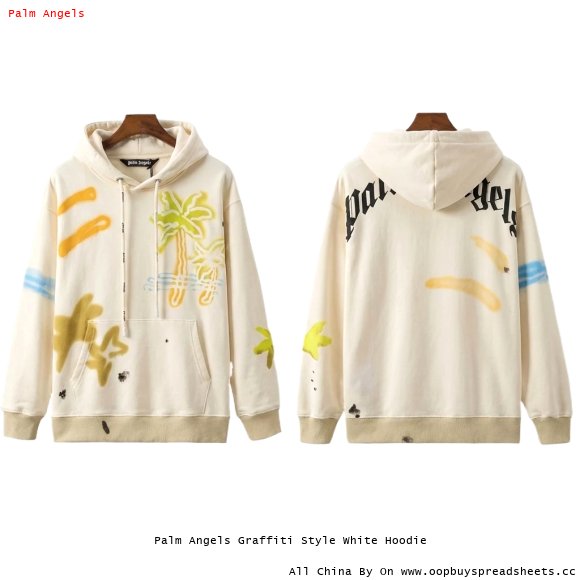 Palm Angels Graffiti Style White Hoodie