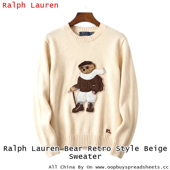 Ralph Lauren Bear Retro Style Beige Sweater