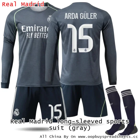 Real Madrid long-sleeved sports suit (gray)