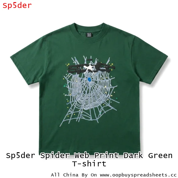 Sp5der Spider Web Print Dark Green T-shirt