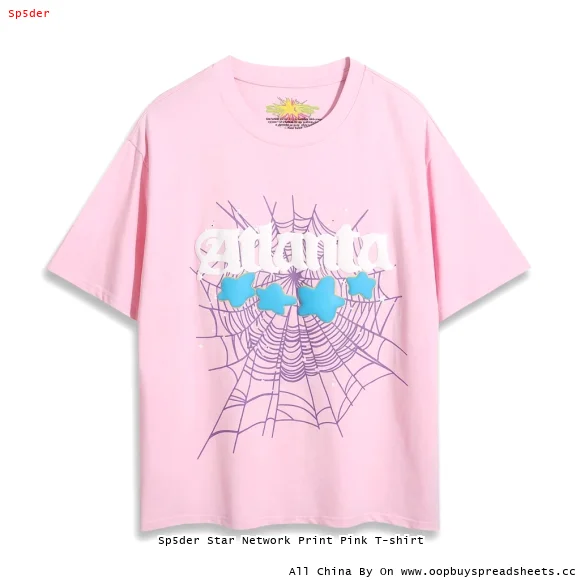 Sp5der Star Network Print Pink T-shirt