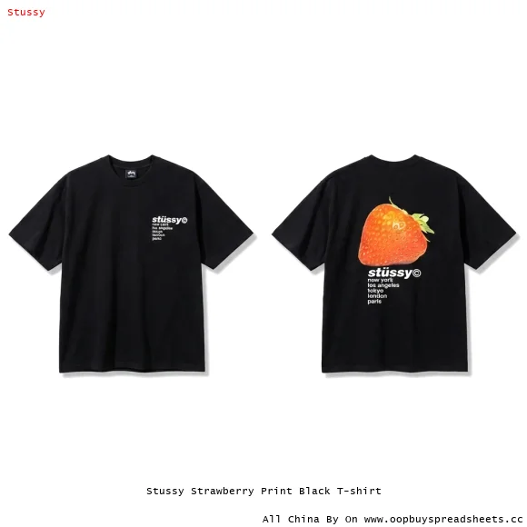 Stussy Strawberry Print Black T-shirt