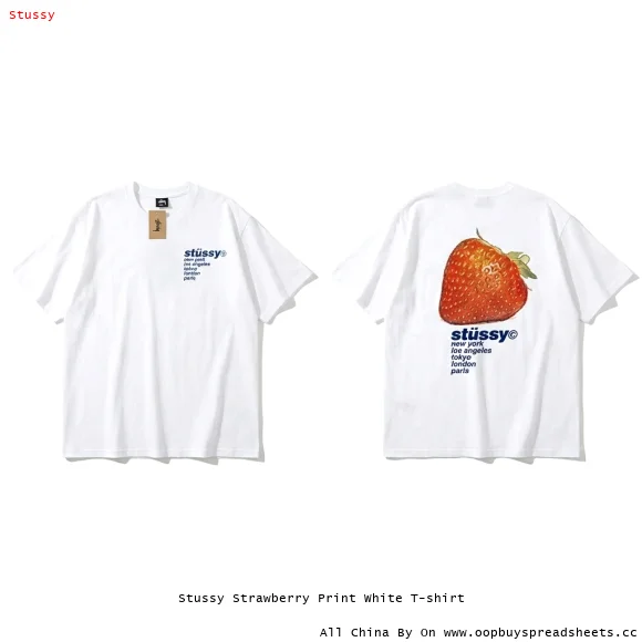 Stussy Strawberry Print White T-shirt