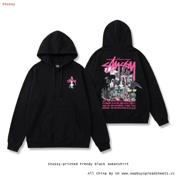 Stussy-printed trendy black sweatshirt