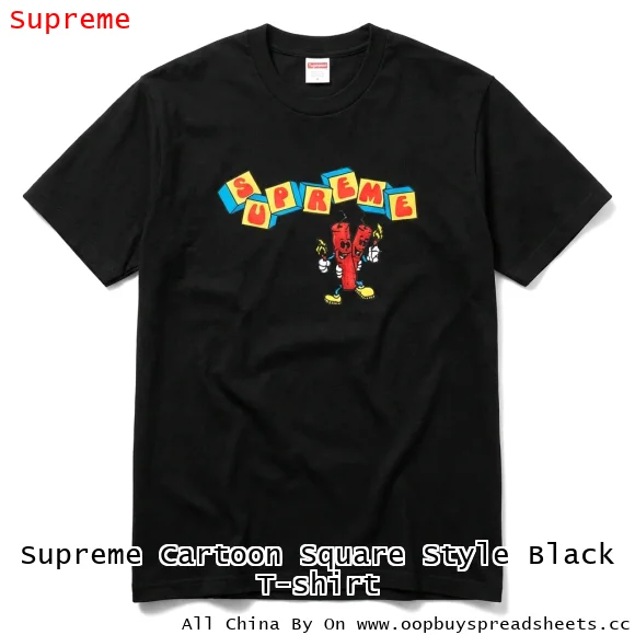 Supreme Cartoon Square Style Black T-shirt