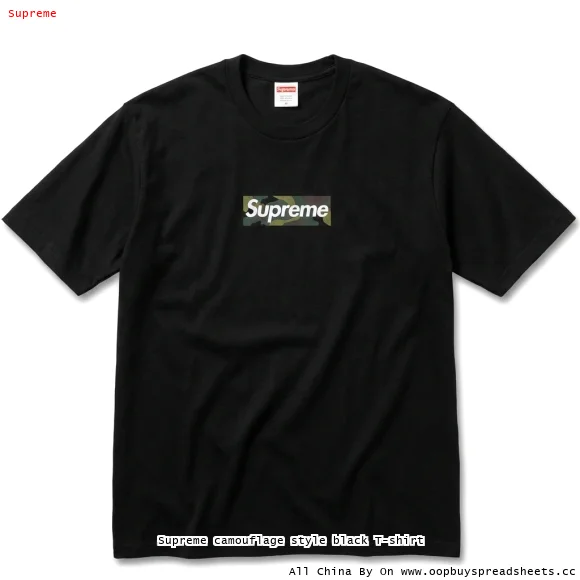 Supreme camouflage style black T-shirt