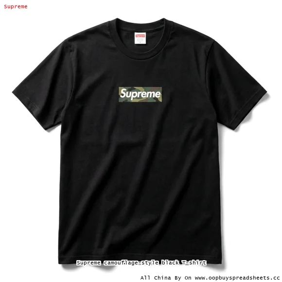 Supreme camouflage-style black T-shirt
