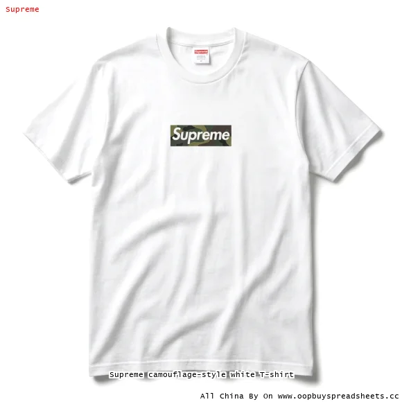 Supreme camouflage-style white T-shirt