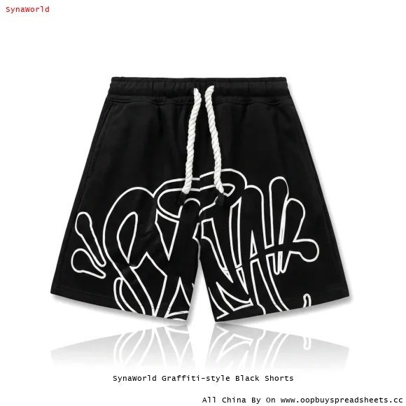 SynaWorld Graffiti-style Black Shorts
