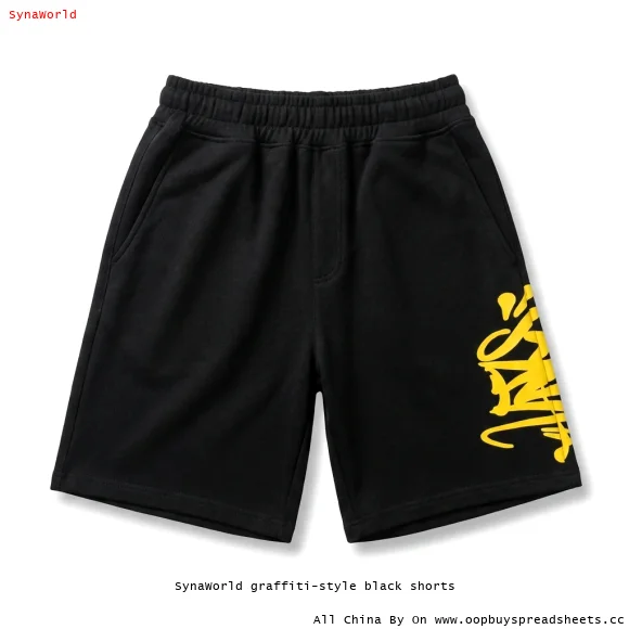 SynaWorld graffiti-style black shorts