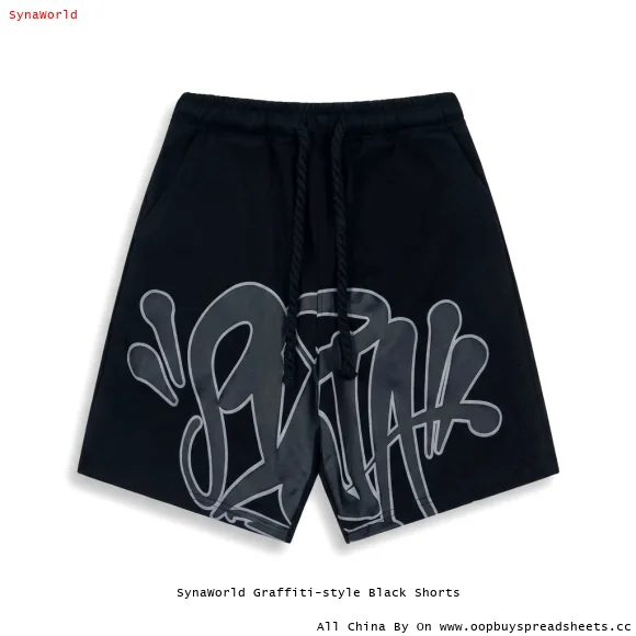 SynaWorld Graffiti-style Black Shorts