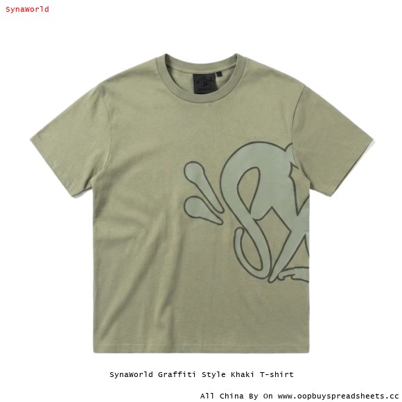 SynaWorld Graffiti Style Khaki T-shirt