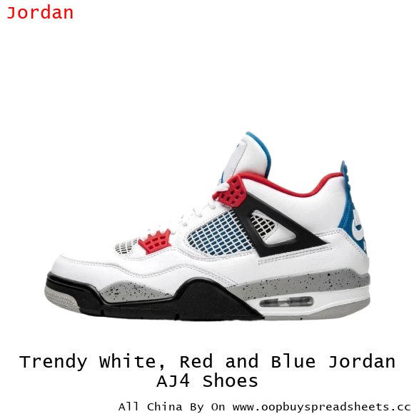 Trendy White, Red and Blue Jordan AJ4 Shoes