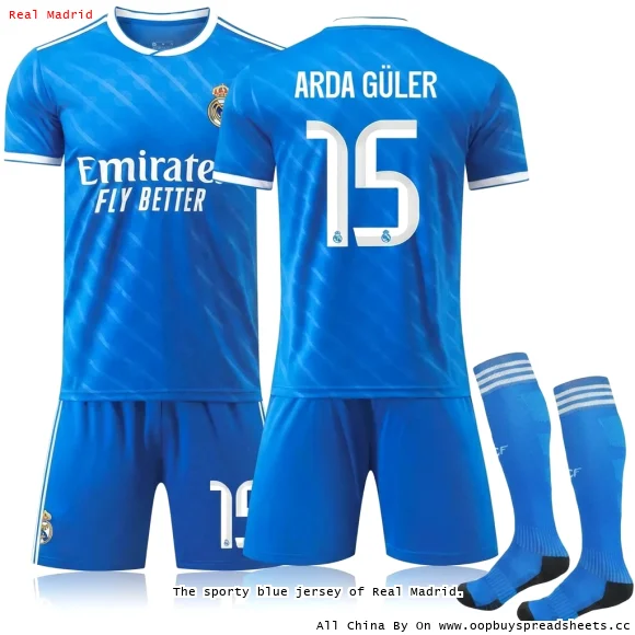 The sporty blue jersey of Real Madrid.