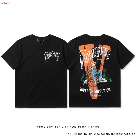 Vlone dark style printed black T-shirt