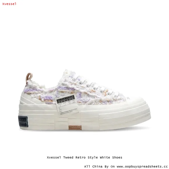 Xvessel Tweed Retro Style White Shoes