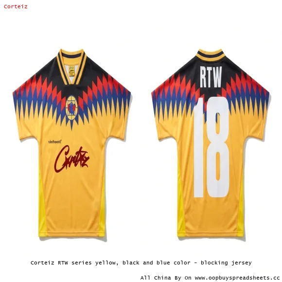 Corteiz RTW series yellow, black and blue color - blocking jersey