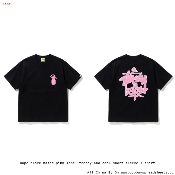 Bape black-based pink-label trendy and cool short-sleeve T-shirt